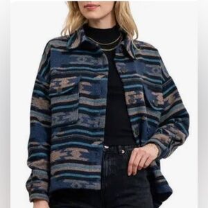 Blu Pepper Oversize Southwest Print Shirt Jacket Aztec Western Soft Casual MD